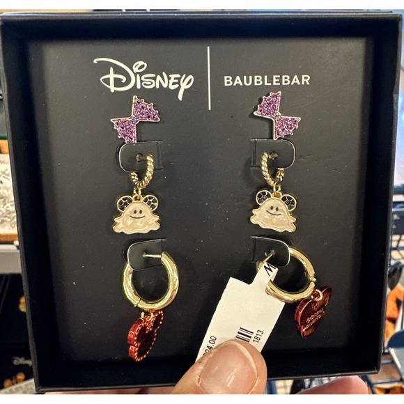 BaubleBar Jewelry - Disney BaubleBar Halloween Ghost Mickey Mouse Dangle Earrings Purple Bow Red
